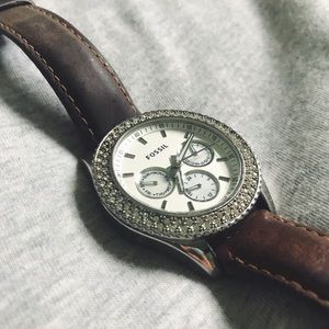 Women’s Crystal Embellished Leather Fossil Watch